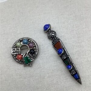 Vintage Miracle  Silver Brooch  Set with Multicolor Stones